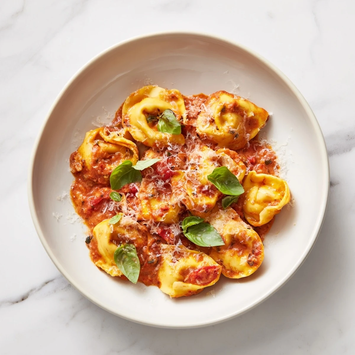 Golden, cheesy, One Pot Creamy Tomato Tortellini, a comforting vegetarian pasta dish perfect for dinner.