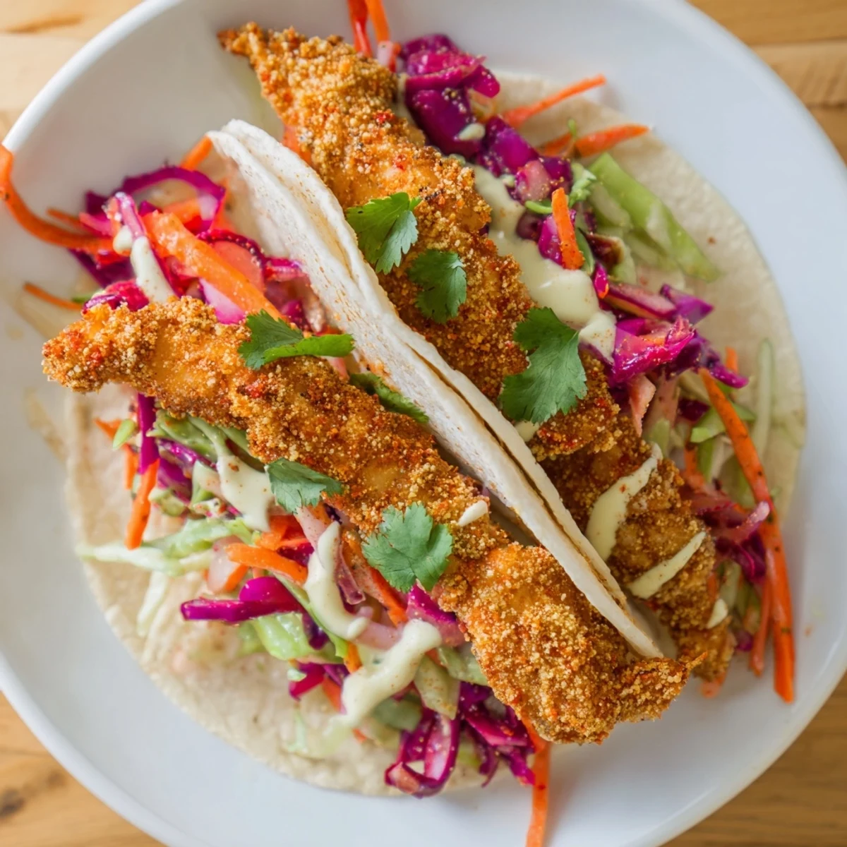 Golden-fried fish, crunchy panko crust, nestled in warm tortillas; these crispy fish tacos look delicious!