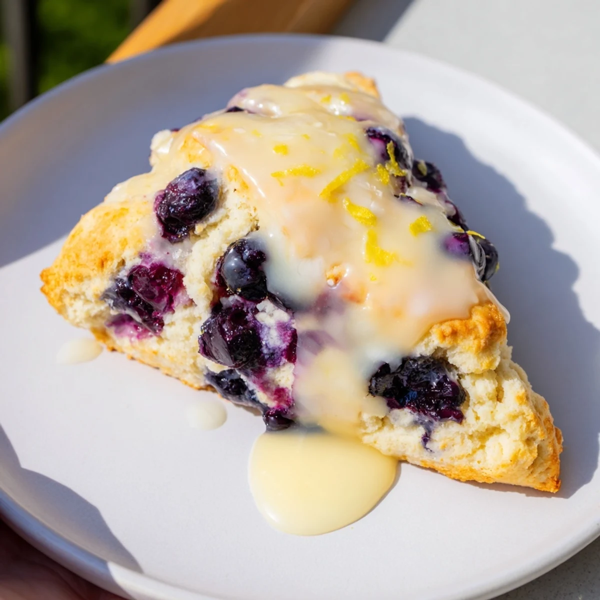 Freshly baked Lemon Blueberry Scones, featuring plump blueberries and a zesty, bright lemon flavor profile.