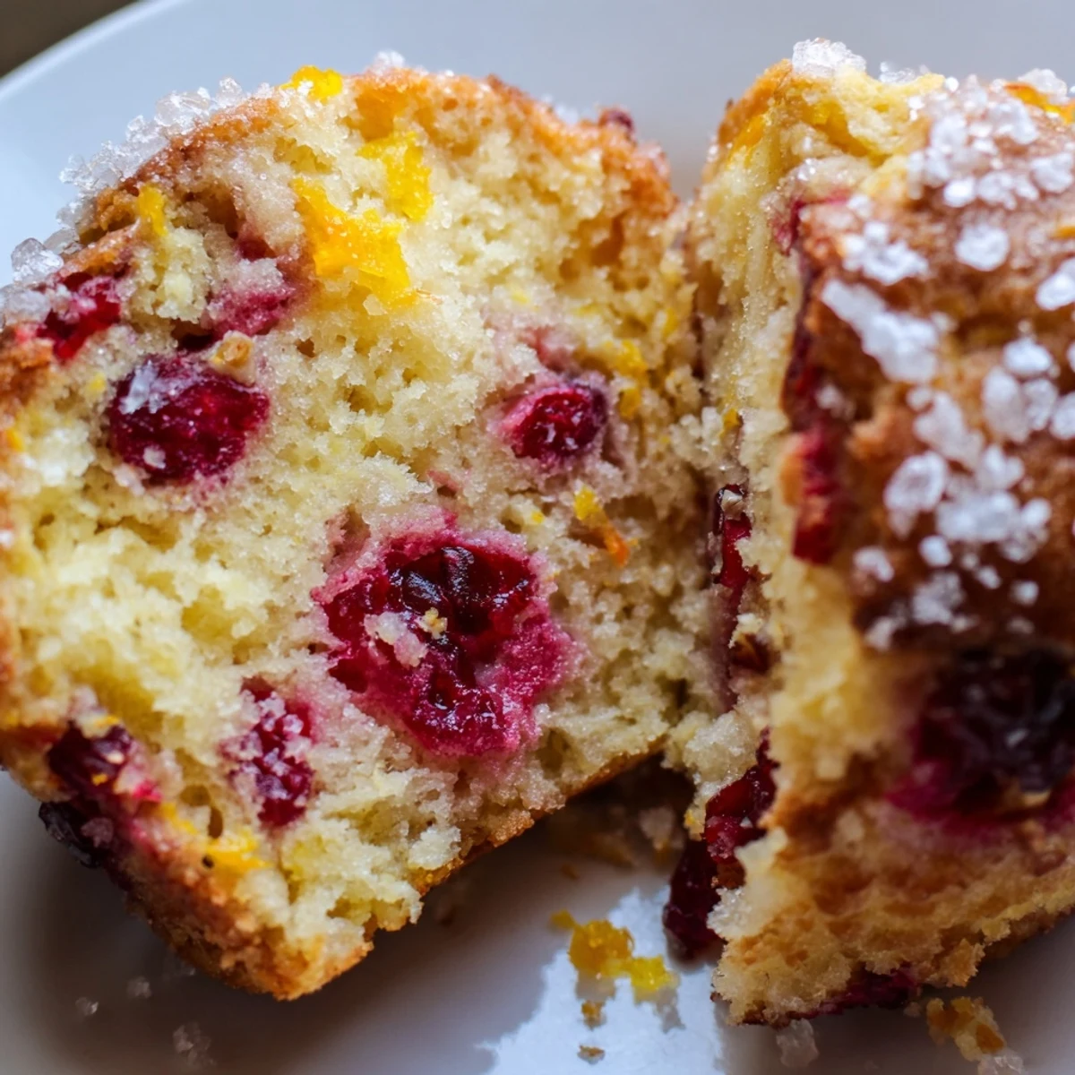 Warm Orange Cranberry Breakfast Muffins are served on a white plate with a glass of orange juice, ready for a sunny breakfast.