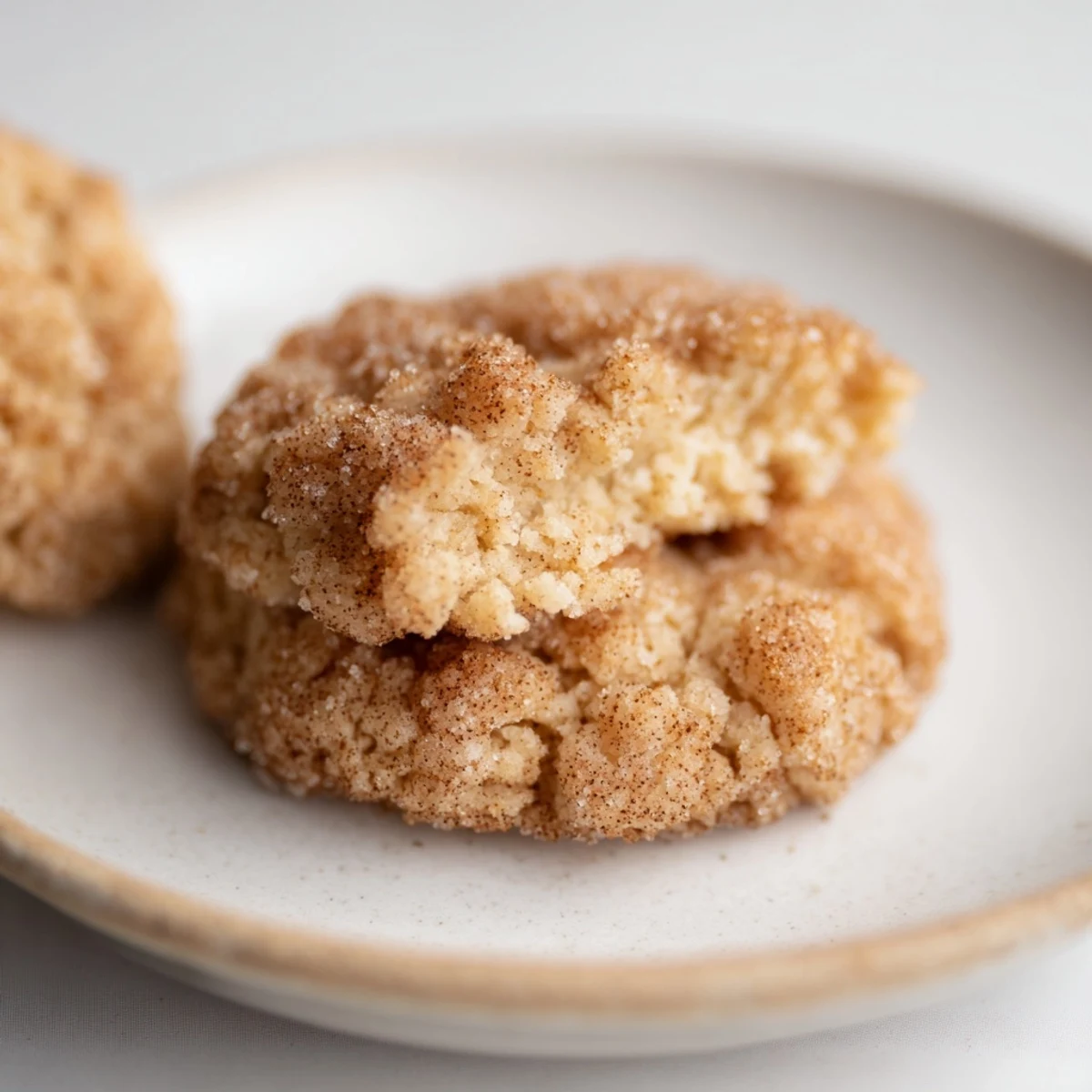 Warm, freshly baked Chewy Cinnamon Sugar Cookies on parchment paper, ready for serving.