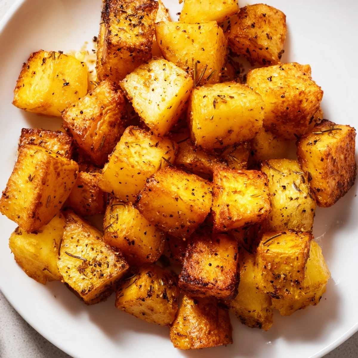 Freshly roasted potatoes with olive oil, sprinkled with sea salt and herbs, ready to enjoy alongside grilled meats.