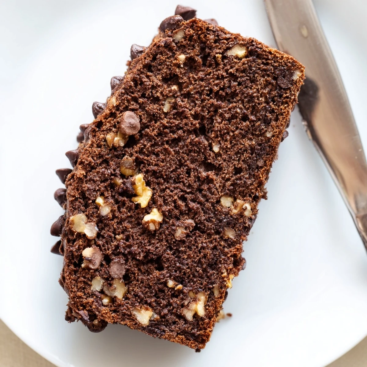 Freshly baked Chocolate Banana Bread cooling on a wire rack with visible chocolate chips.