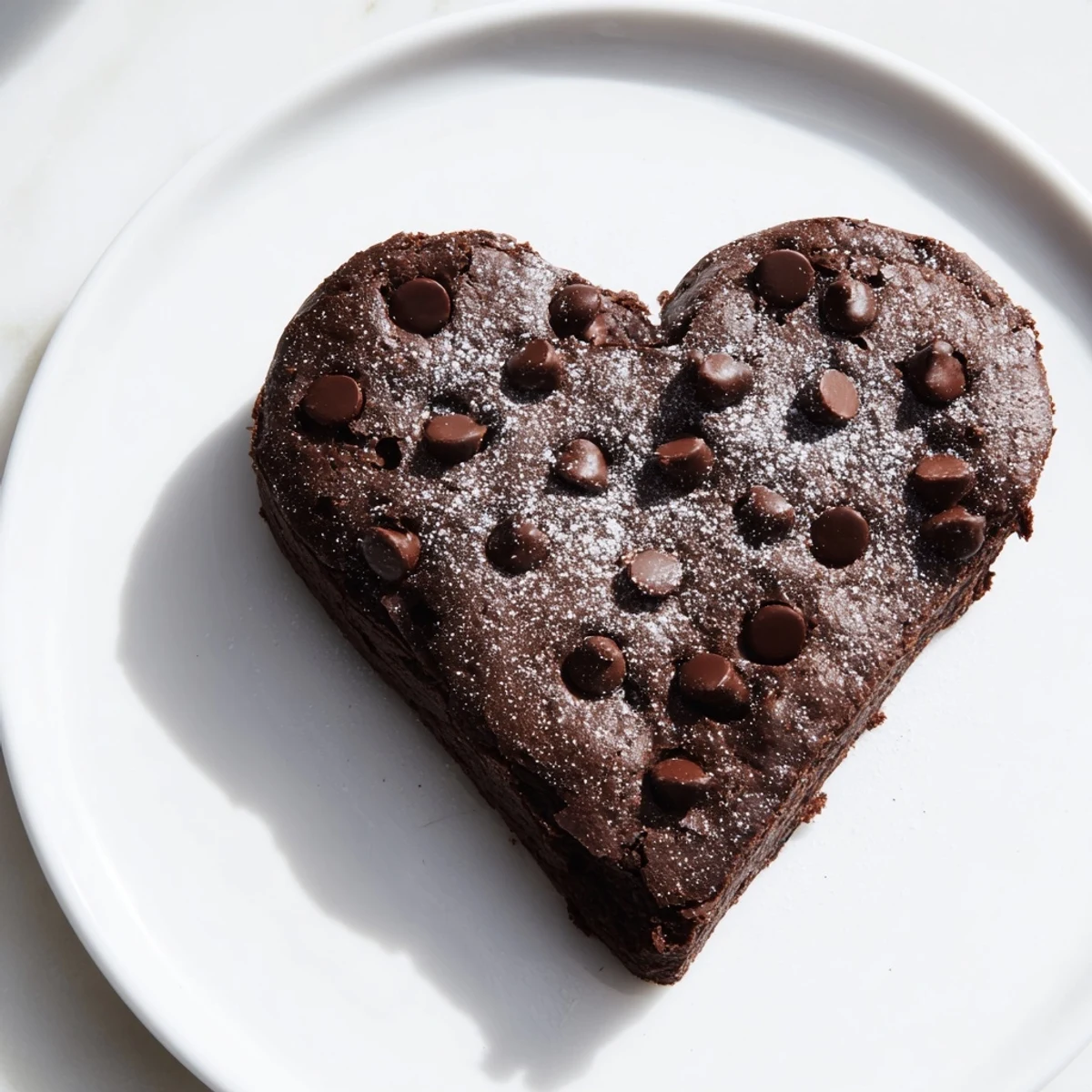 Valentine Heart Shaped Brownies dusted with powdered sugar on a rustic wood board, ready to serve.