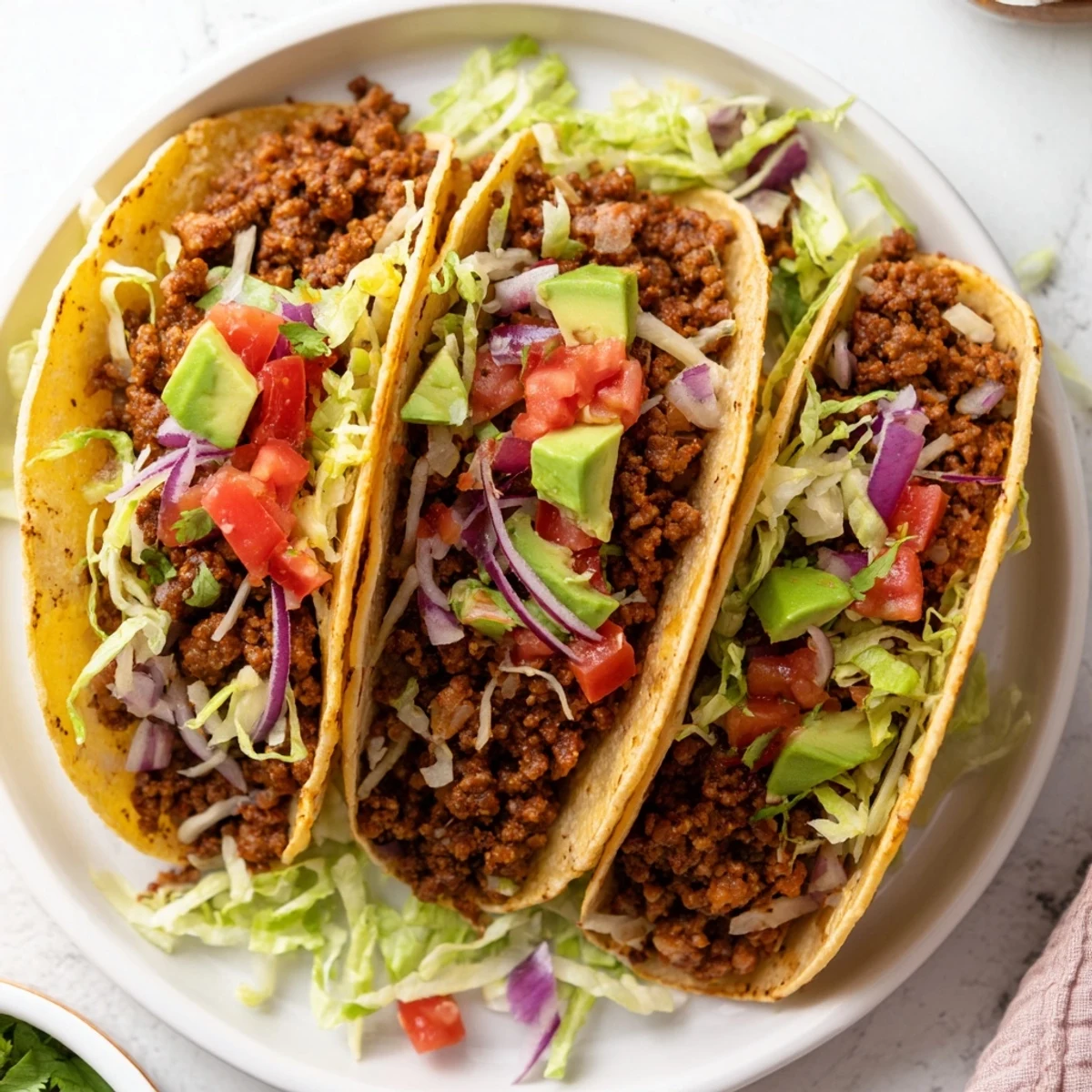 Steam rises from seasoned beef filling warm soft flour tortillas, garnished with red onion and salsa for a delicious Mexican-inspired dinner.