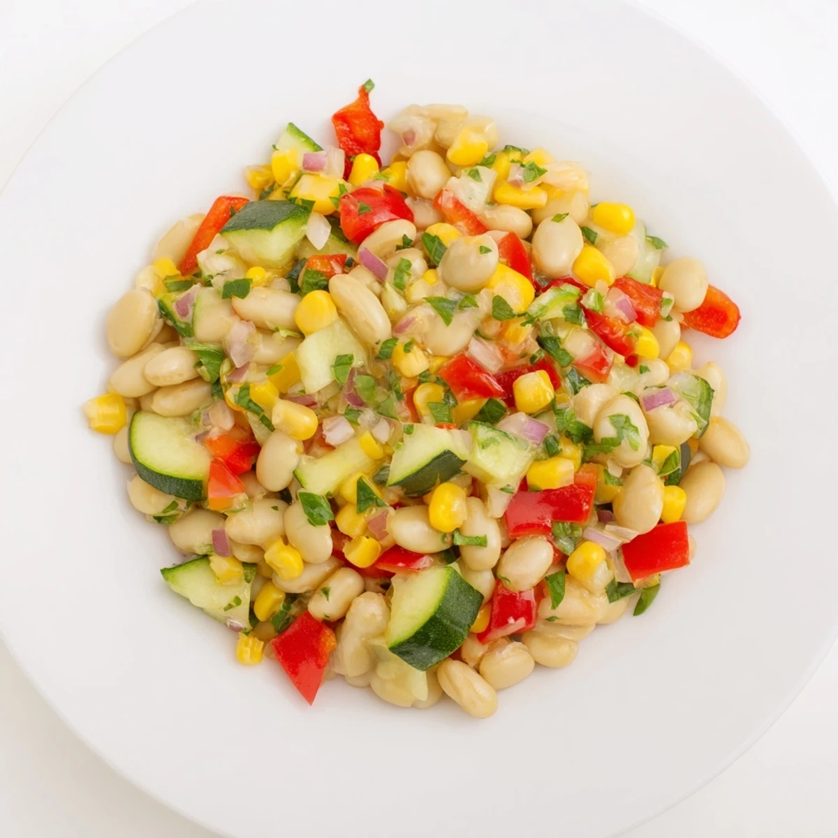 Close-up of Succotash with Lima Beans and Corn beside a grilled ear of corn, highlighting colorful vegetables for a summer feast.