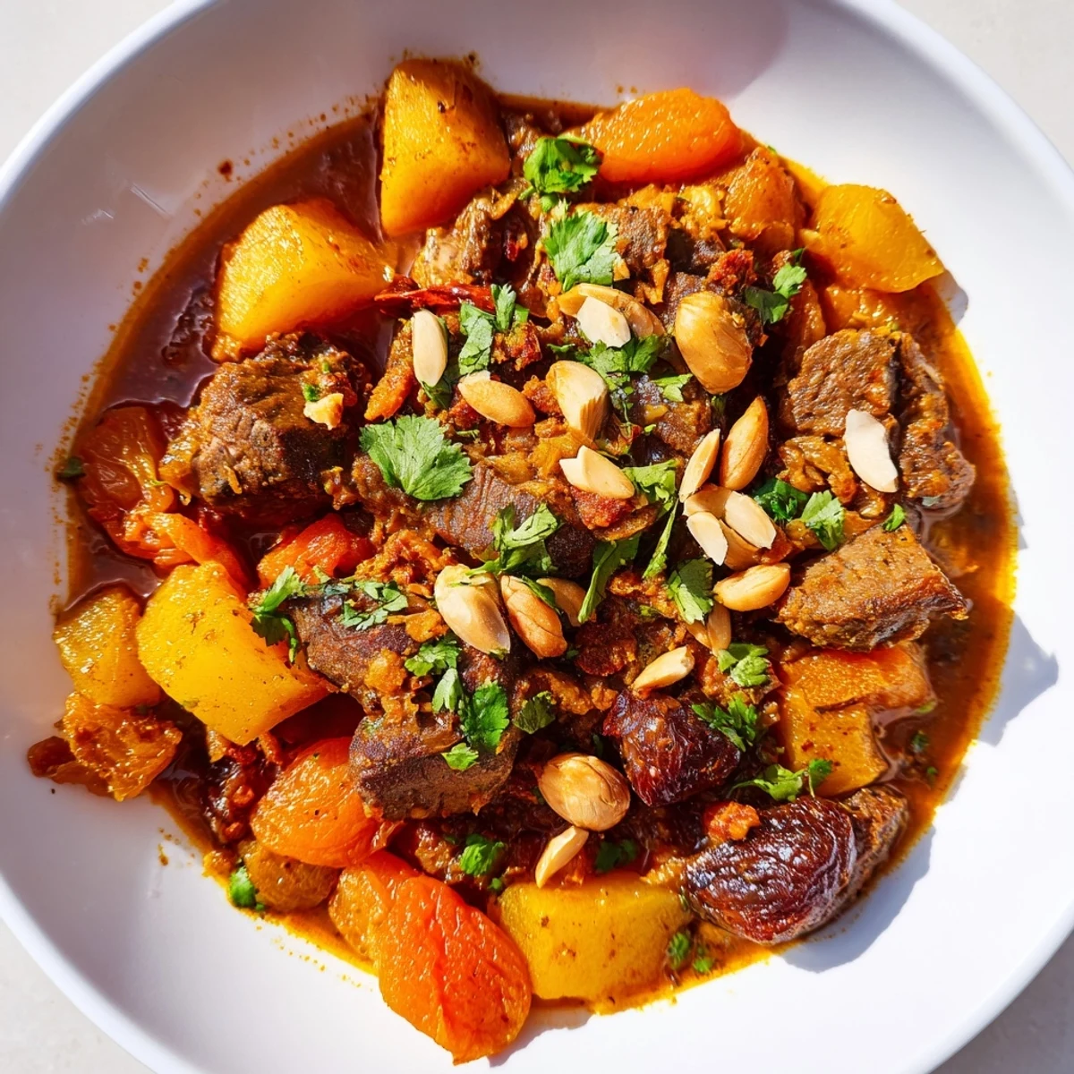 Tender lamb cubes simmer in a fragrant Slow Cooker Moroccan Lamb Tagine with sweet apricots and raisins.