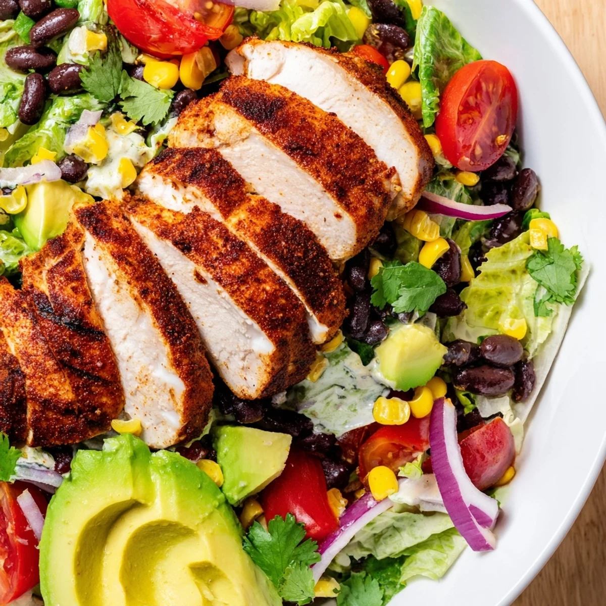 Freshly prepared Southwest Chicken Salad with Lime Dressing in a rustic bowl, garnished with cilantro and lime wedges, ready for a light lunch.