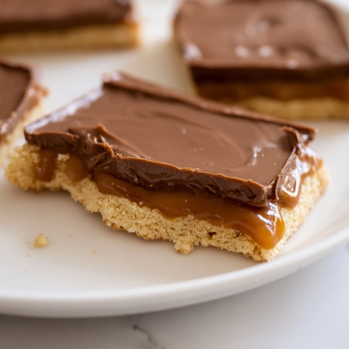 Freshly baked Twix Cookies arranged on a wire rack, featuring crumbly shortbread bottoms and a rich chocolate glaze ready to enjoy.