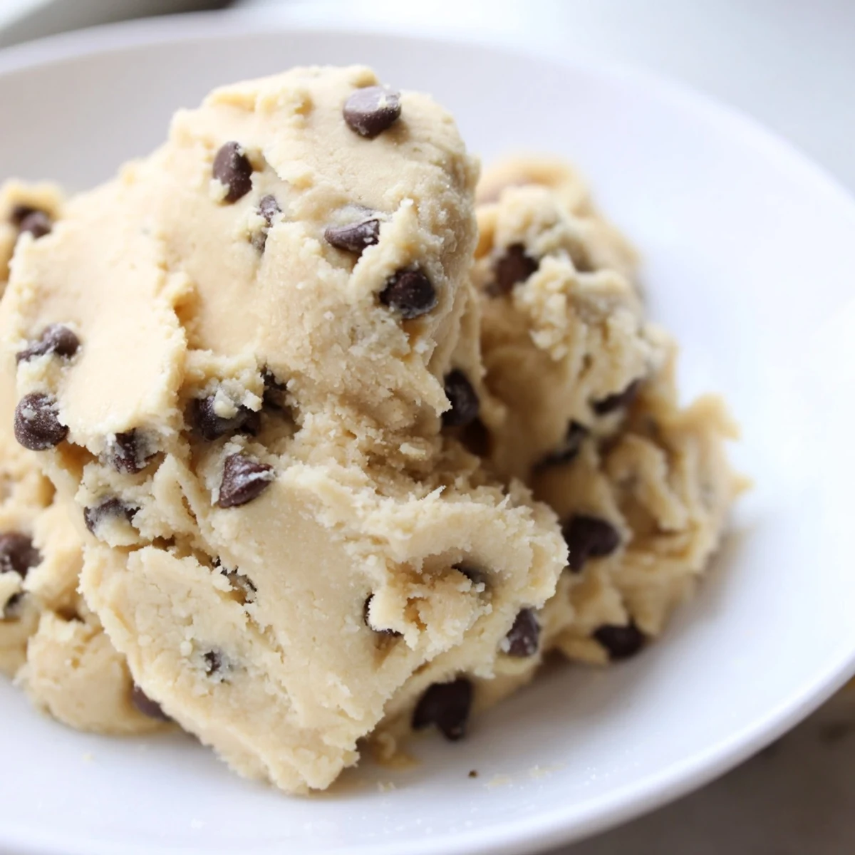 Spoons dipping into a batch of Edible Keto Cookie Dough on a rustic wooden table for a quick treat.