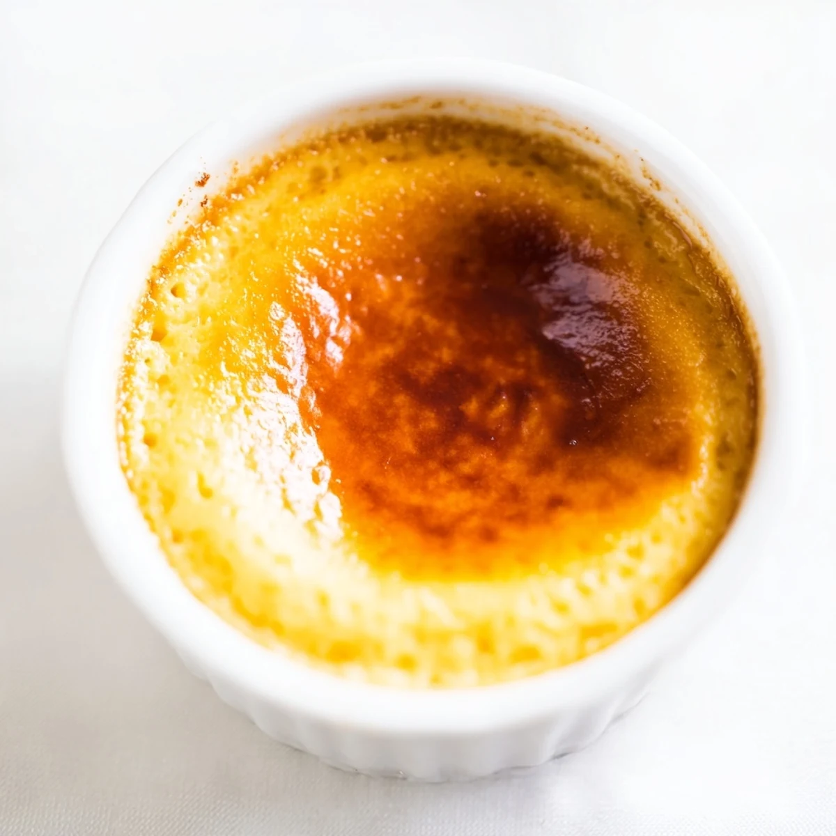 A golden top on Classic Baked Milk Pudding, served warm in a rustic baking dish, ready to enjoy.