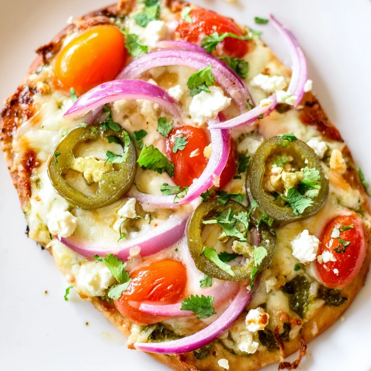 Golden-brown Sweet Heat Honey Garlic Flatbread Pizza served on a rustic wooden board with extra sauce.