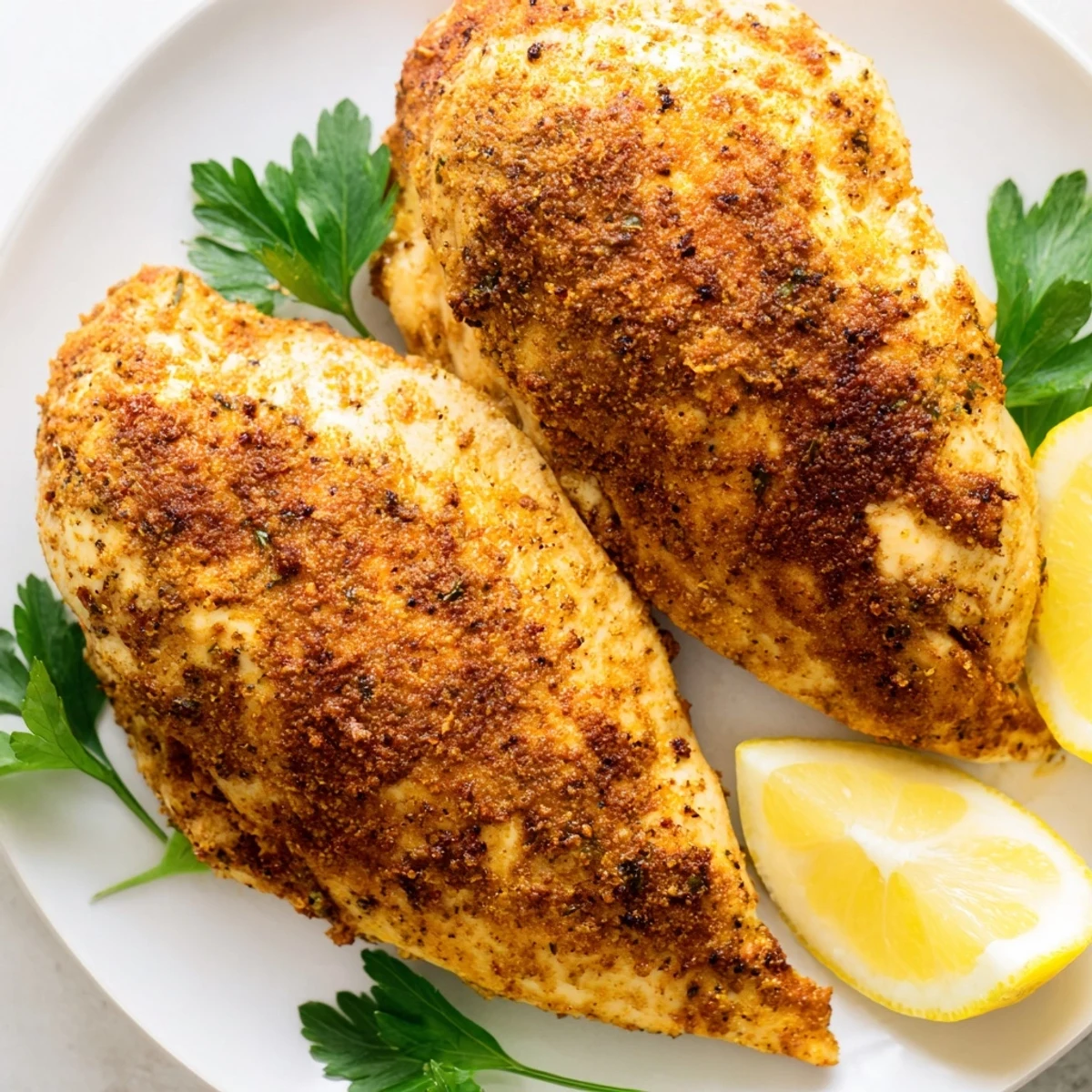 Sliced Oven Baked Chicken Breasts served on a plate with roasted vegetables for a healthy dinner.