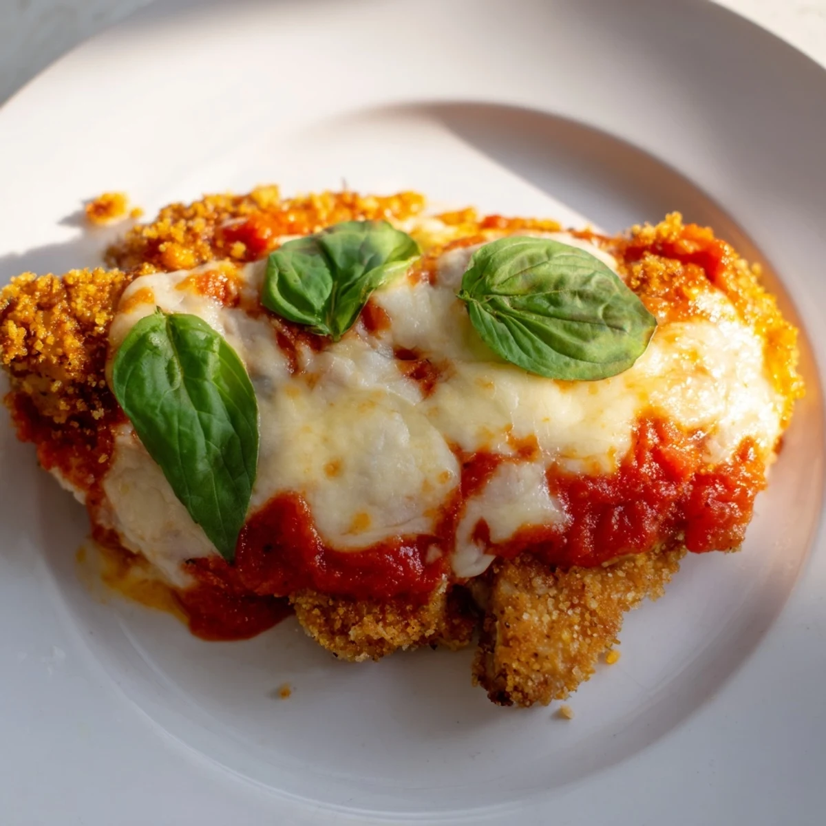A slice of Chicken Parmesan Pizza served on a white plate with a side salad.