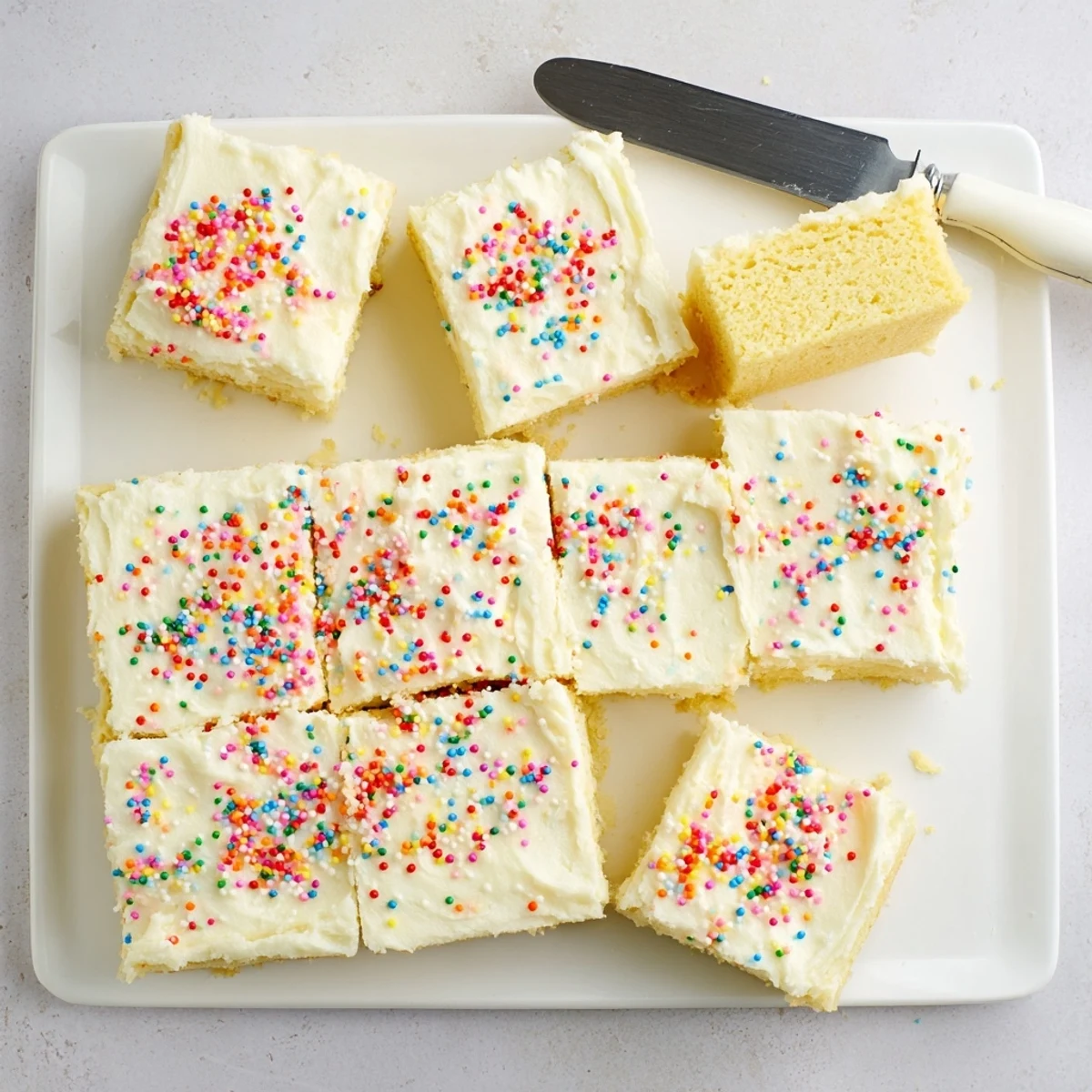 Golden-brown Sugar Cookie Bars fresh from the oven, cooling on a rack with creamy vanilla frosting spread evenly over the top.