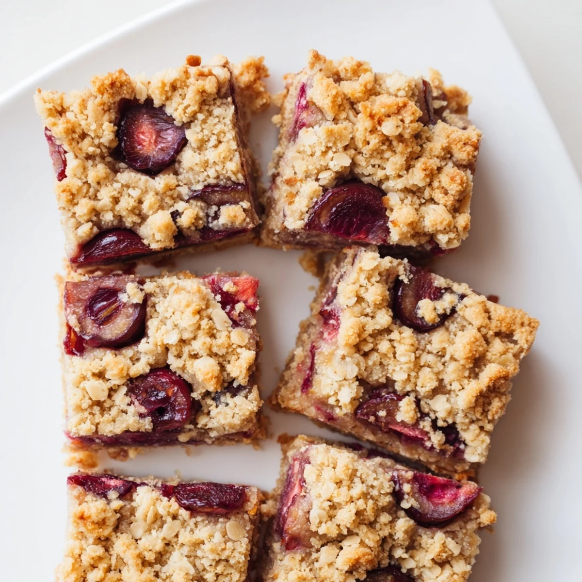 Close-up of Easy Tasty Cherry Crumble Bars showing buttery crust and vibrant cherry layer, ready to enjoy with a scoop of vanilla ice cream.