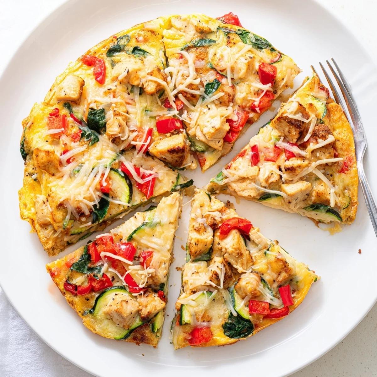 An ovenproof skillet holding a savory Chicken and Vegetable Frittata, ready to be served for a healthy brunch.