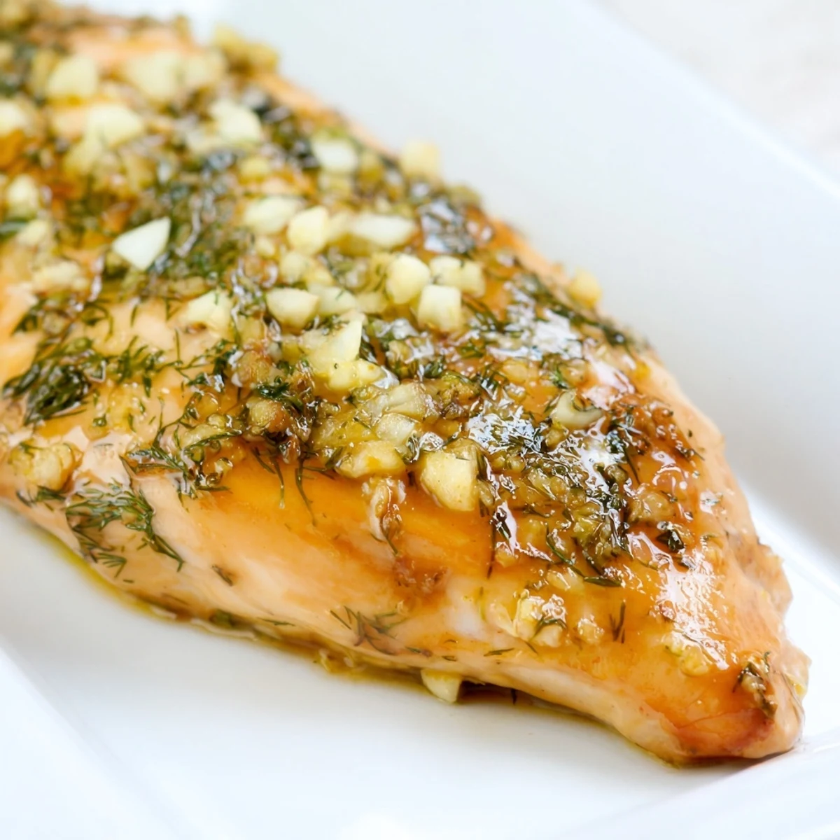 Juicy Paleo Lemon Dill Chicken fresh from the oven, marinated and ready to serve.