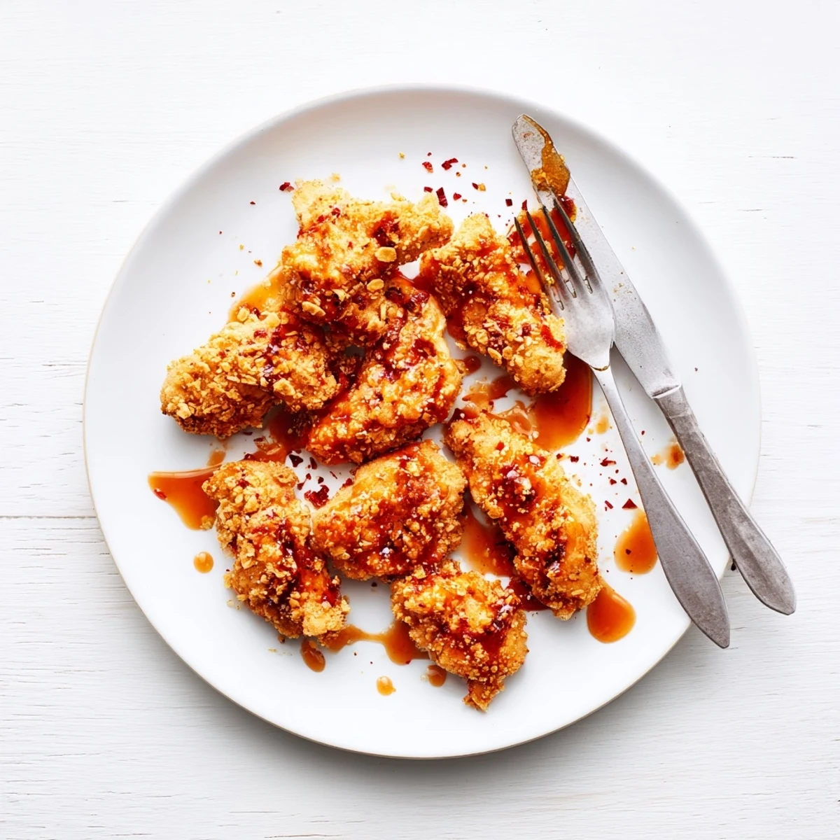 Golden, crispy Baked Crunchy Hot Honey Chicken breasts with a sweet spicy glaze on a wire rack ready to serve.