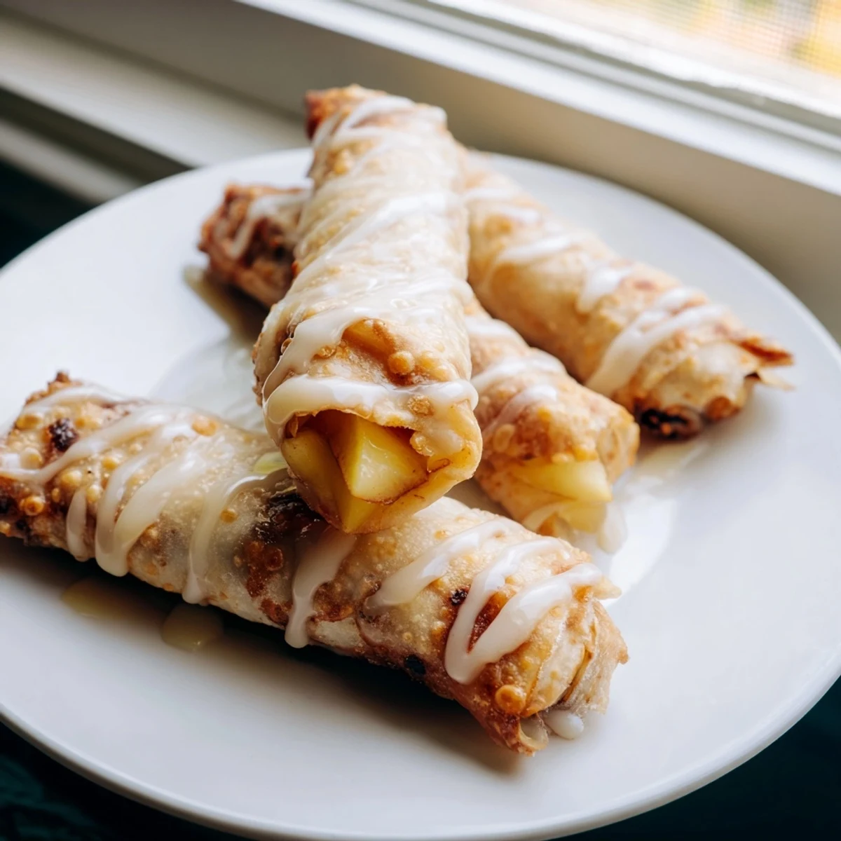 Crispy, golden Peach Cobbler Egg Rolls filled with warm, juicy peaches and dusted with powdered sugar.