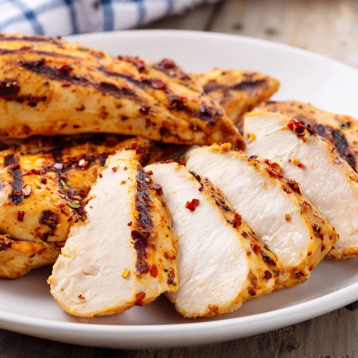 Golden grilled chicken with smoky spices served over colorful Mediterranean cucumber salad featuring Kalamata olives and cherry tomatoes