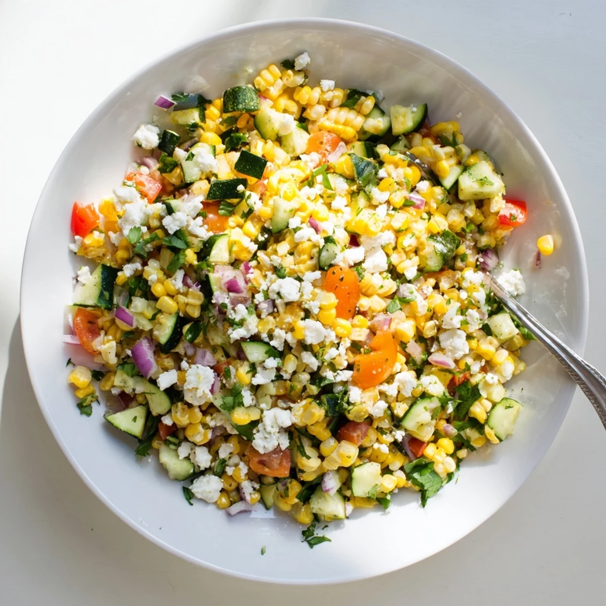 Steamy skillet of traditional Mexican Calabacitas with melted cheese and fresh cilantro garnish