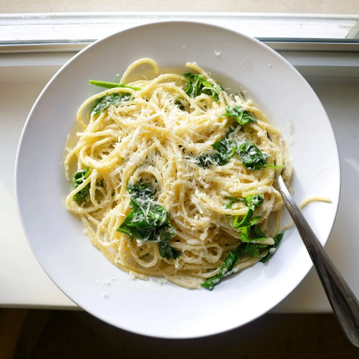 Creamy lemon ricotta pasta with fresh peppery arugula tossed in a silky bright white sauce