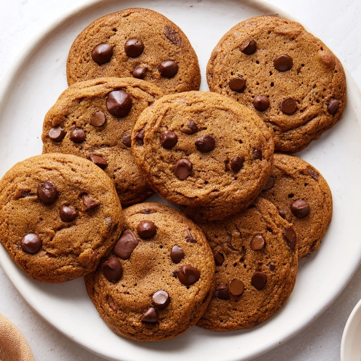 Freshly baked pumpkin spice chocolate chip cookies cooling on a wire rack with golden edges and chewy centers