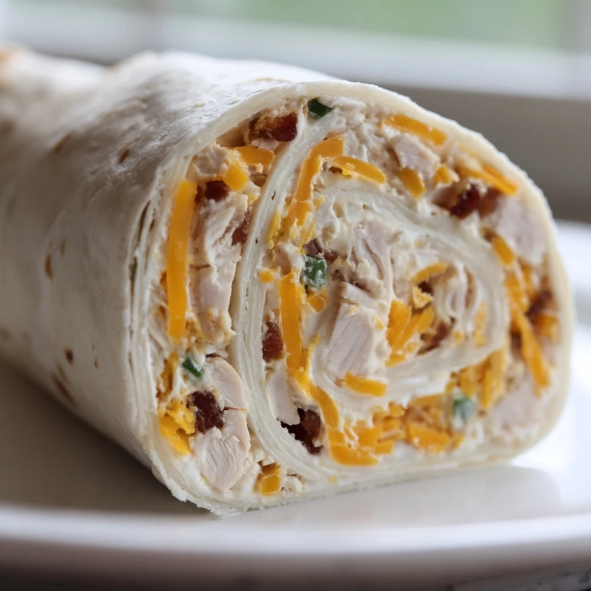 Appetizer platter featuring crack chicken pinwheels with colorful green onion speckles throughout