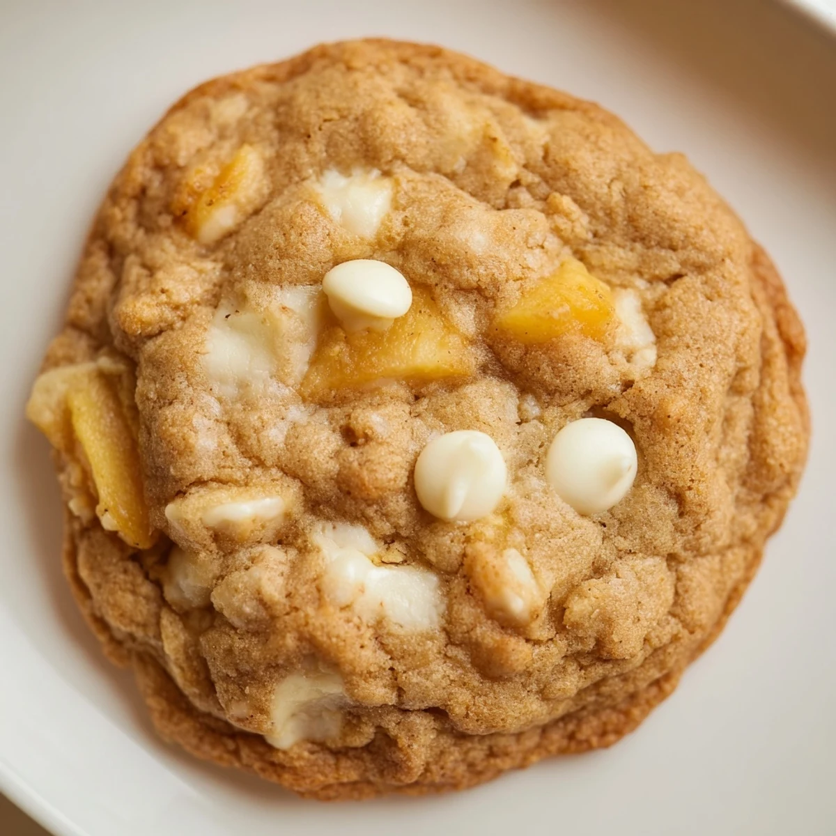 Soft chewy Peaches and Cream Cookies cooling on wire rack with fresh peach slices nearby