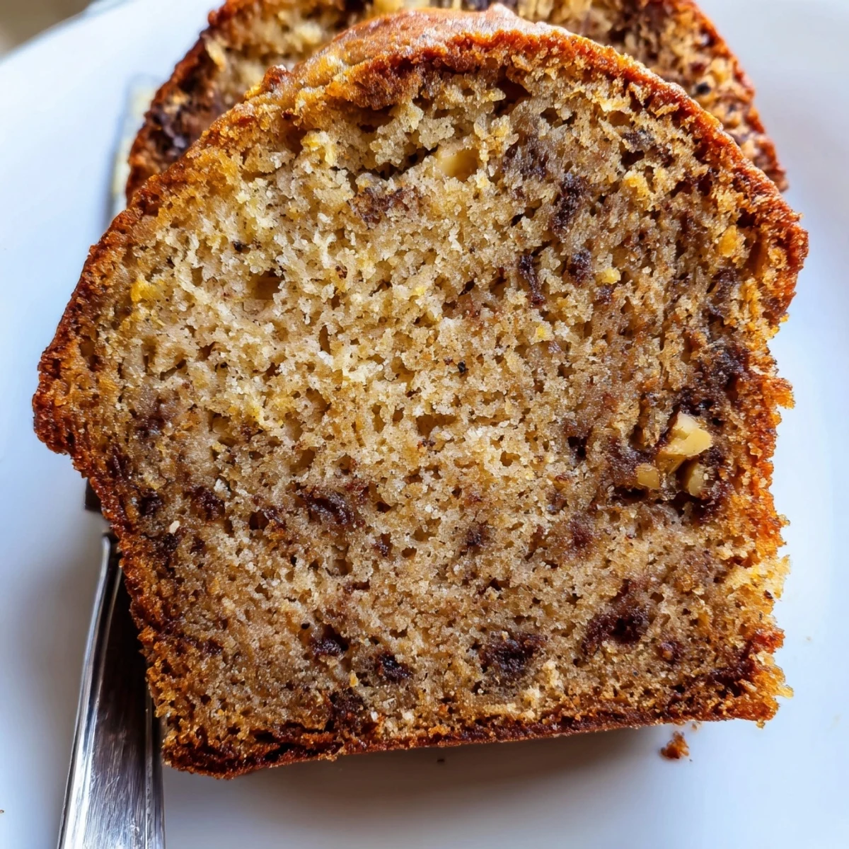 Golden brown super moist banana bread loaf with a cracked top and tender crumb, freshly baked and cooling on a wire rack