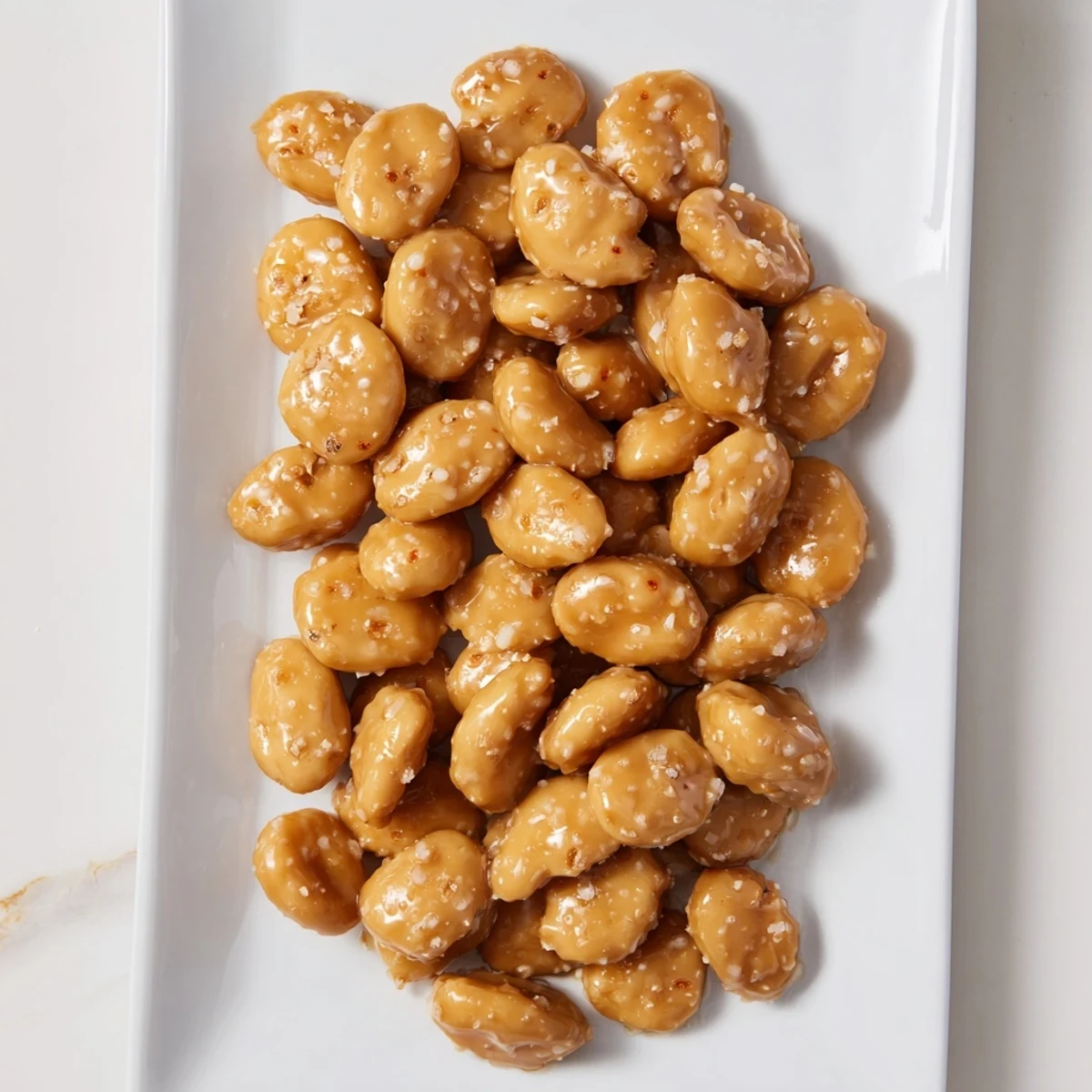 Caramel crunch oyster crackers cooling on parchment paper with clusters broken apart