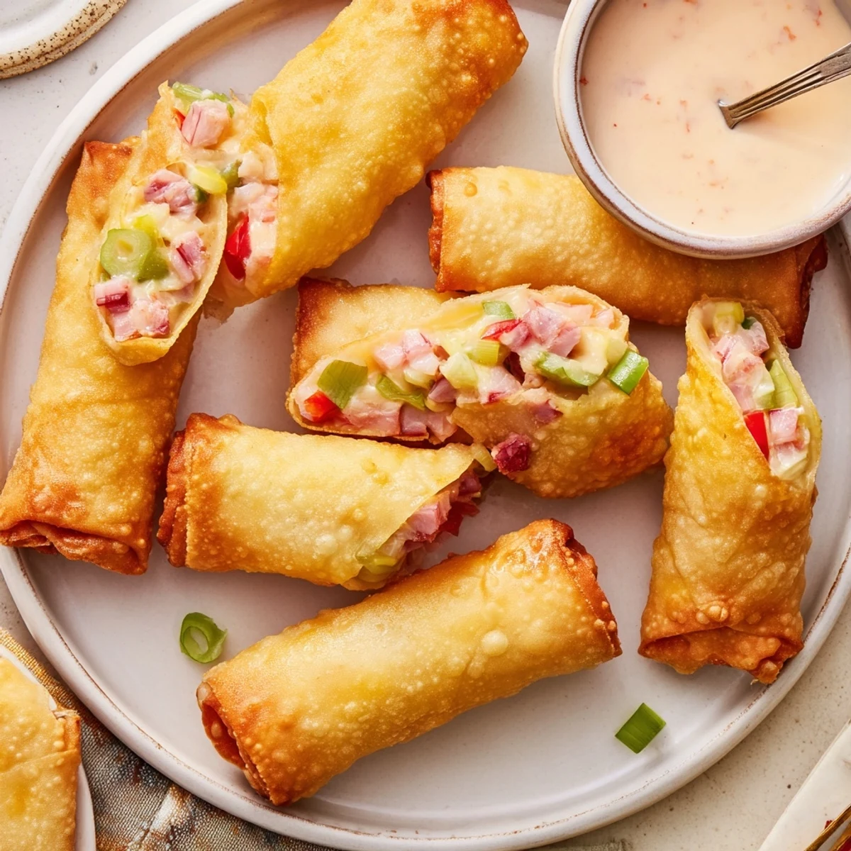 Crispy Voodoo Egg rolls served alongside tangy Cajun dipping sauce for appetizer plating
