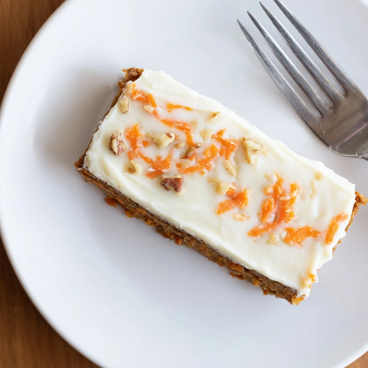 Golden carrot cake bars topped with thick swirls of creamy white cream cheese frosting