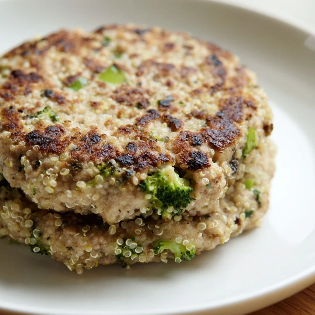Plump turkey burgers with quinoa and broccoli served on a gluten-free bun with toppings