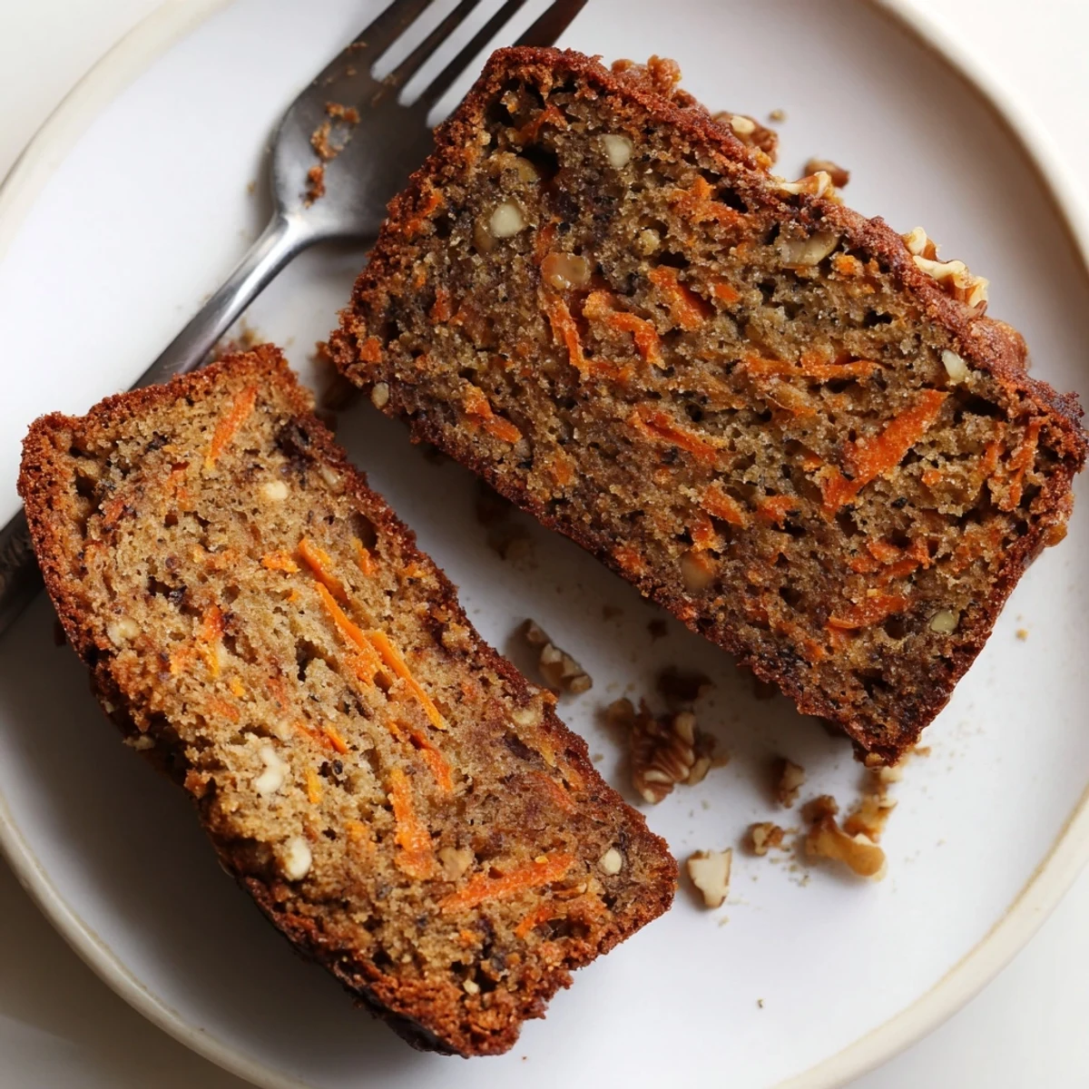 Freshly baked carrot cake banana bread cooling on wire rack with可见 specks of orange carrot and warm spices