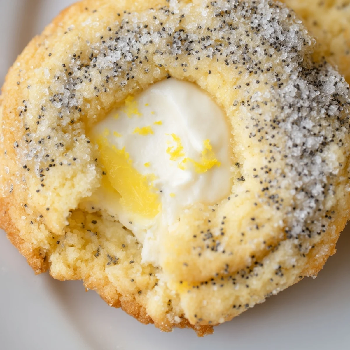 Baked lemon poppy seed cheesecake cookies stuffed with tangy cream cheese filling
