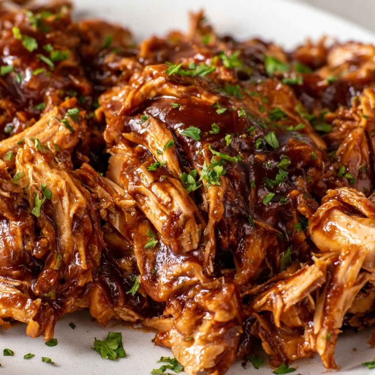 Savory Sweet Baby Ray's crockpot chicken shredded and coated in sticky, sweet homemade glaze