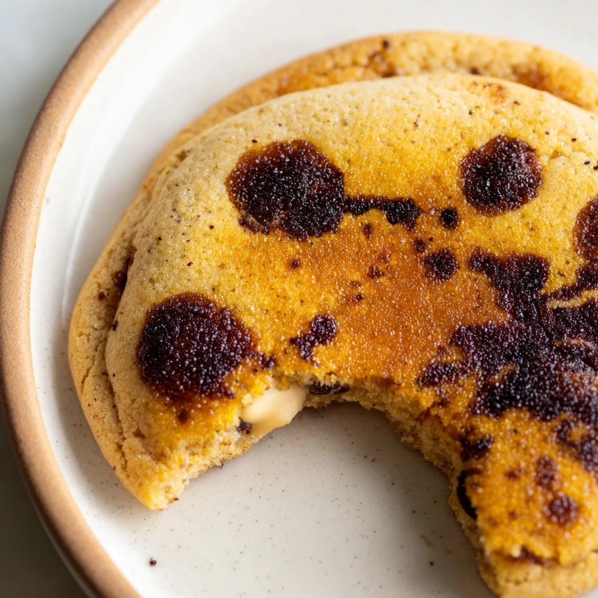 Soft baked crème brûlée cookies featuring crackled caramel tops and luscious cream filling
