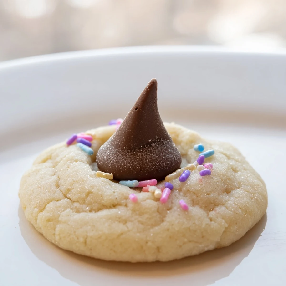 Golden Easter Blossom Cookies with creamy chocolate centers and festive spring sprinkles arranged on a white platter.