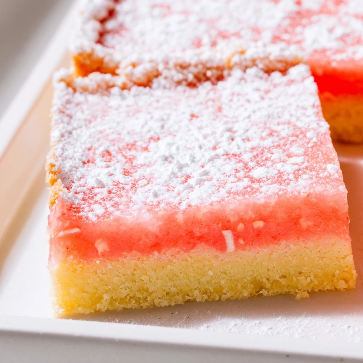 Golden grapefruit bars with tangy custard on a buttery shortbread crust, dusted with powdered sugar