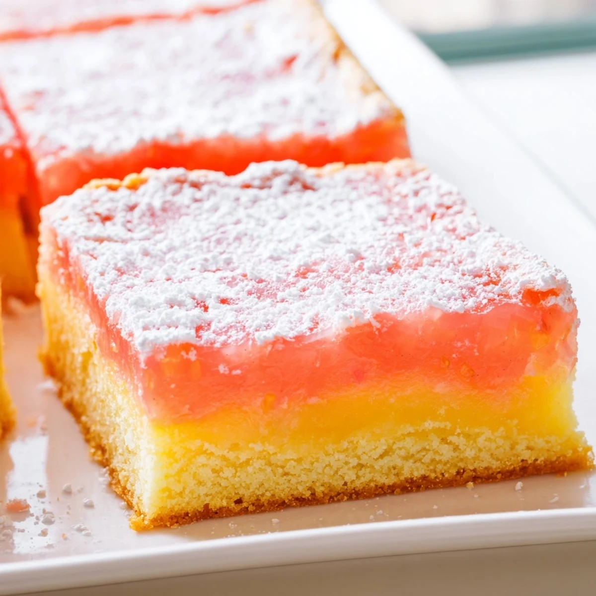Creamy grapefruit bars topped with a fine layer of powdered sugar, perfect for spring gatherings