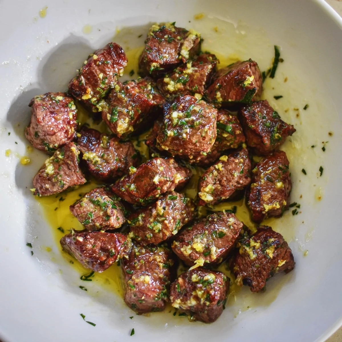 Sizzling Cowboy Butter Steak Bites Recipe glazed in herb butter, served hot