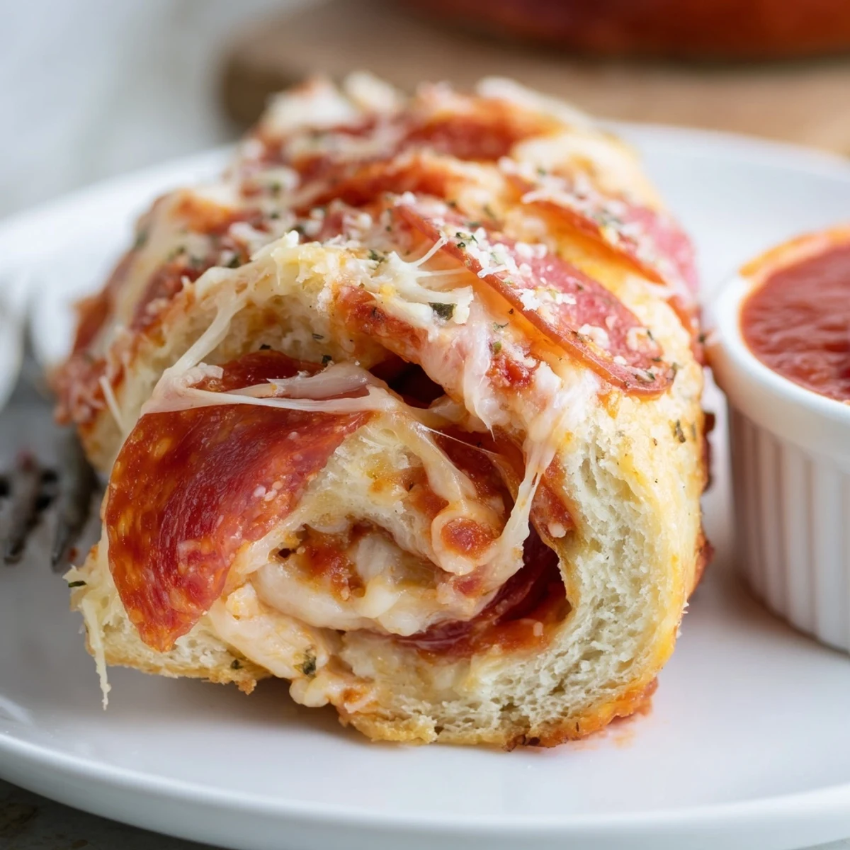 Warm Pepperoni Pizza Roll Breadsticks Recipe with gooey mozzarella and buttery Parmesan