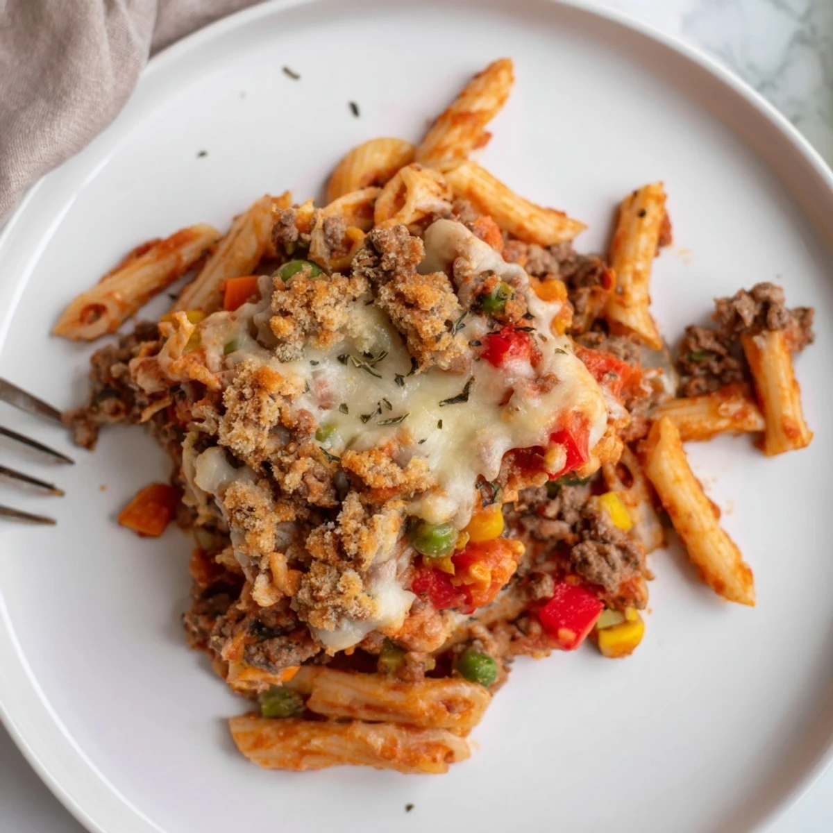 Hearty Cheesy Baked Casserole with bubbling golden cheese and steam rising