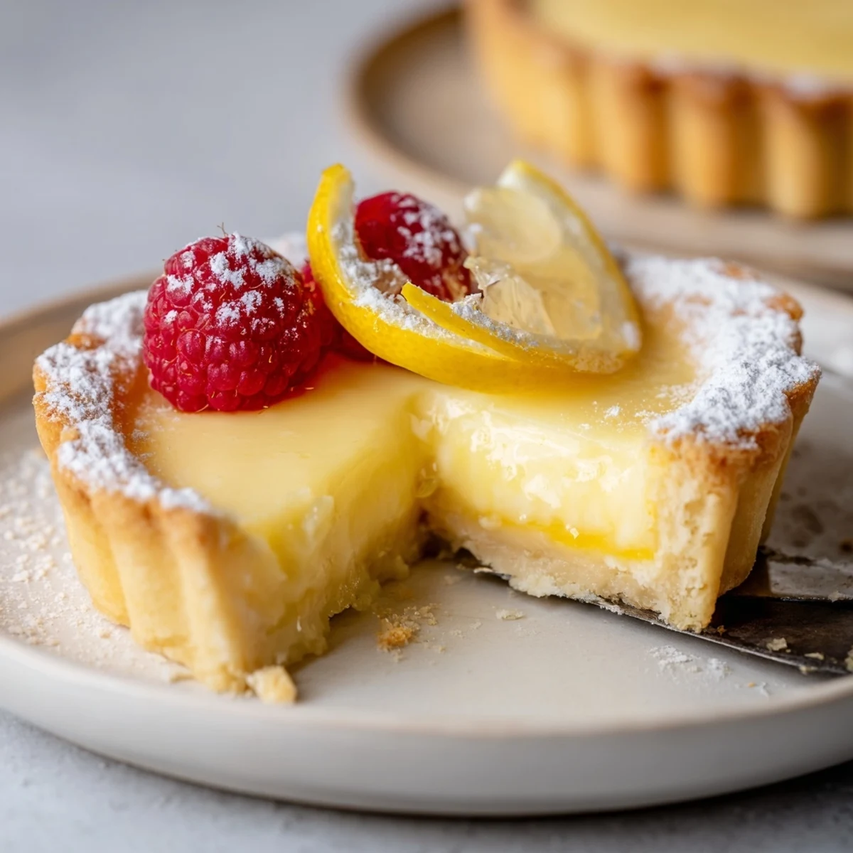 Homemade Creamy Lemon Tart Recipe served with berries and sparkling wine
