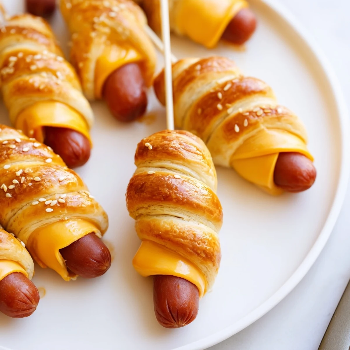 Golden baked Firecracker Hot Dogs Recipe on parchment, brushed with buttery sheen