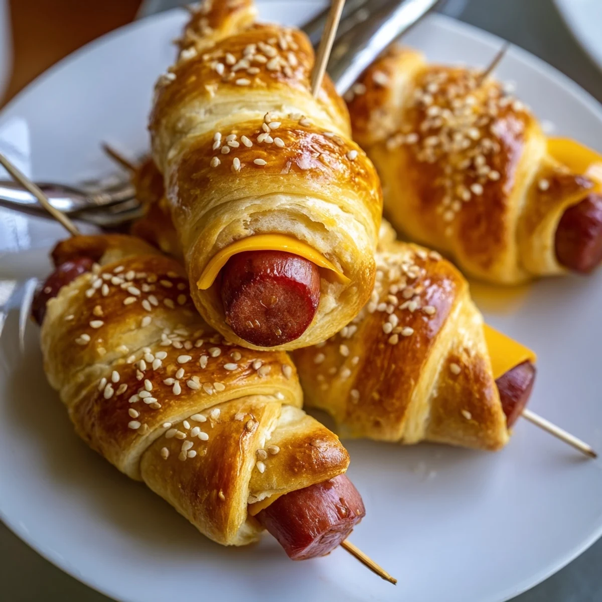 Crisp spiral dough hugging Firecracker Hot Dogs Recipe, served with ketchup dip