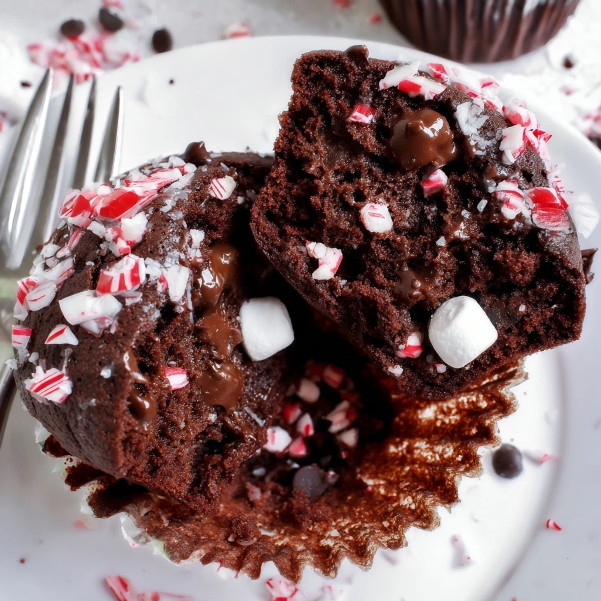 Peppermint Hot Chocolate Muffins cooling on a wire rack, chocolatey, minty aroma.