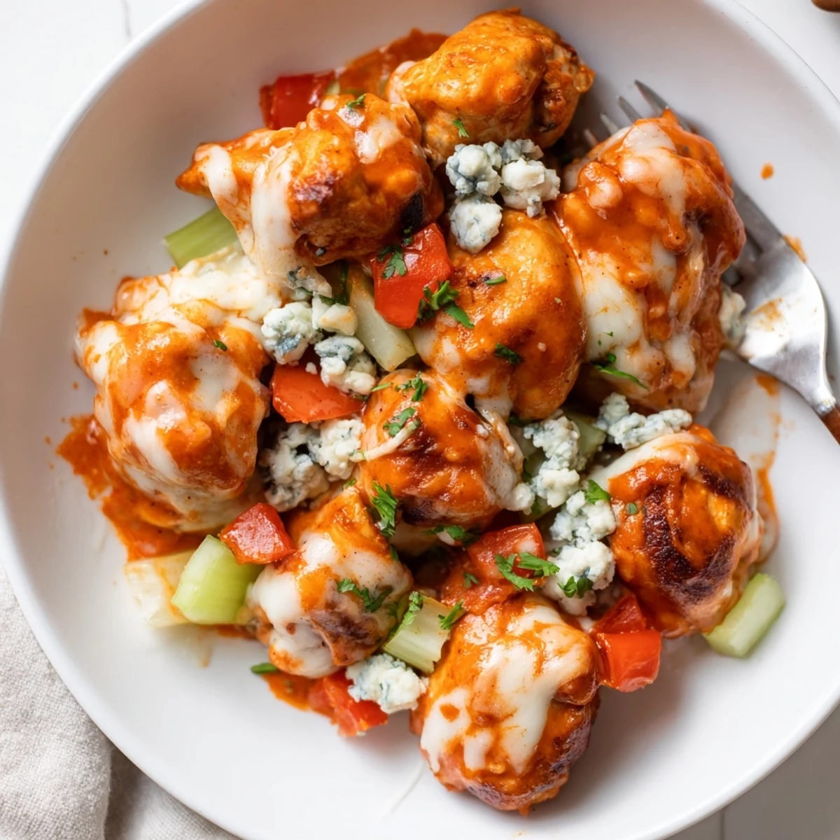 Keto Buffalo Chicken Skillet served over cauliflower rice, garnished with fresh parsley